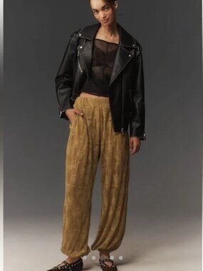 NWT Anthropologie Maeve Sheer Lace Balloon Pants, Golden Olive, Medium